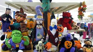 Halloween plush toys and decorations for sale at St. Vincent de Paul's Fond du Lac.