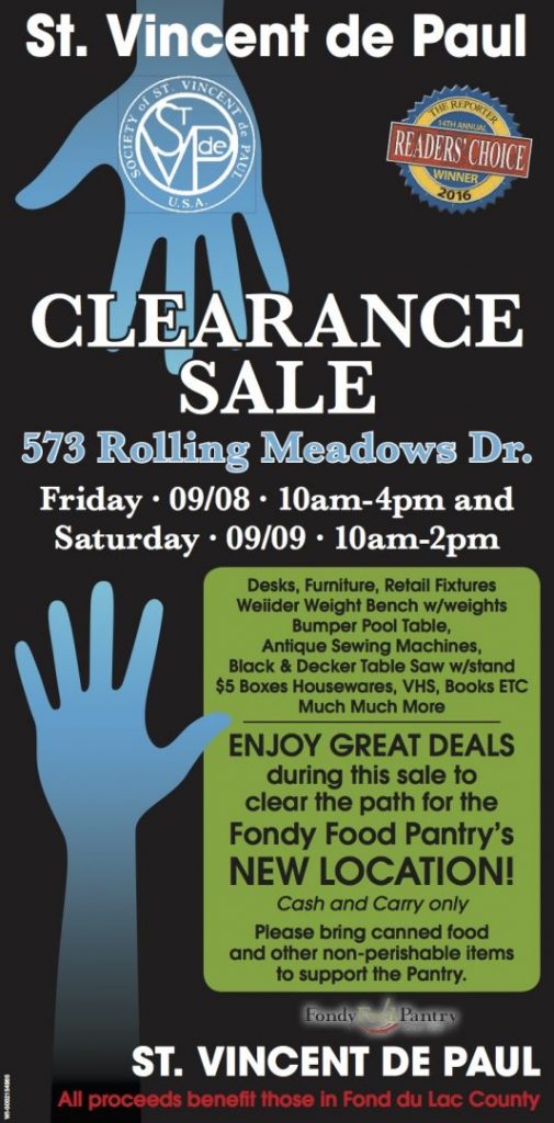 SVDP Clearance Sale Ad.