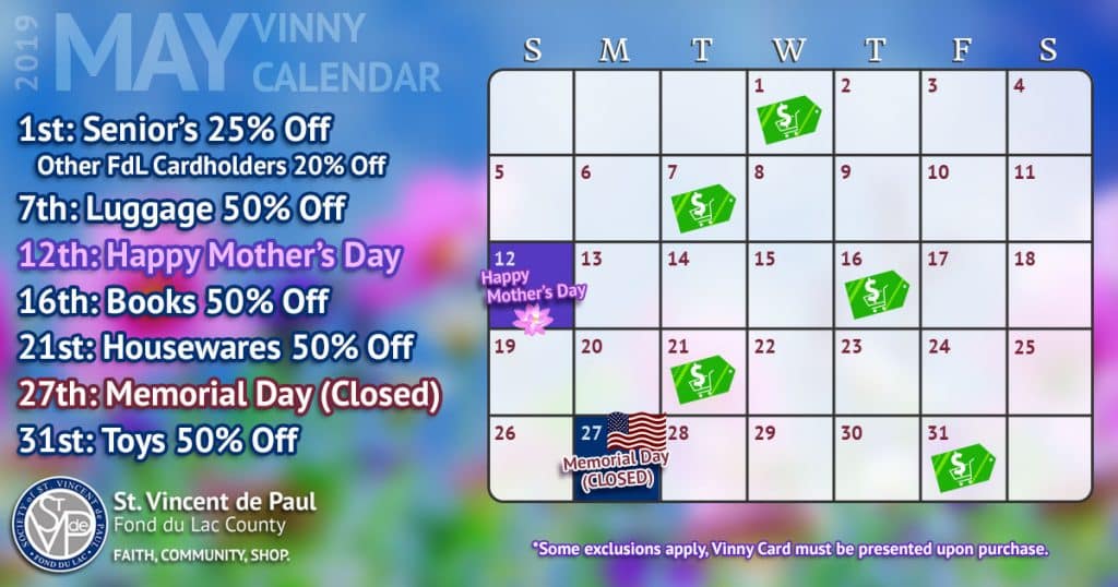 May 2019 Vinny Card Calendar.
