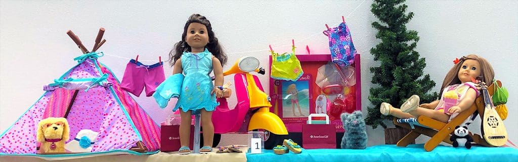 American Girl dolls with camping set.