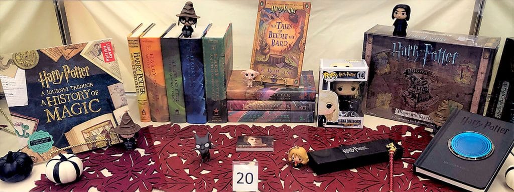 Harry Potter books and toys.