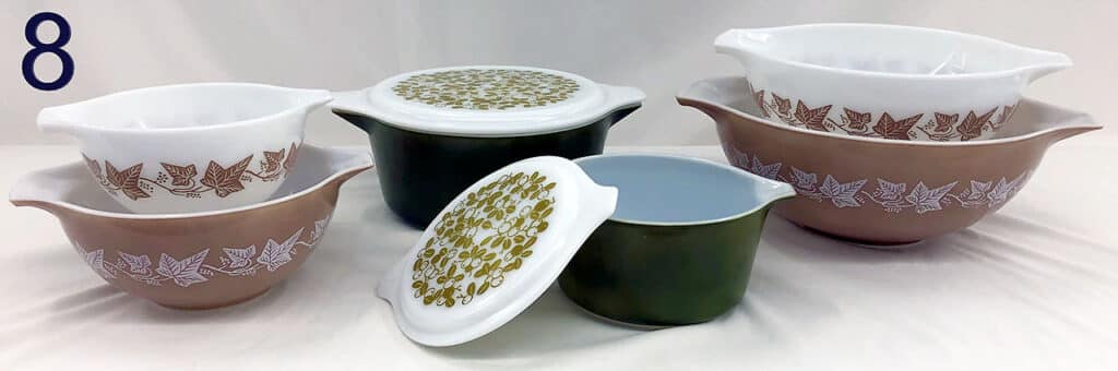 Pyrex bowls and pots.