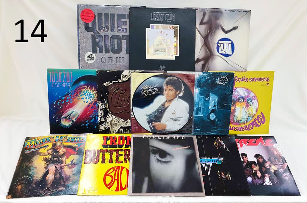 80s vinyl records including Michael Jackson, Journey & Quiet Riot.