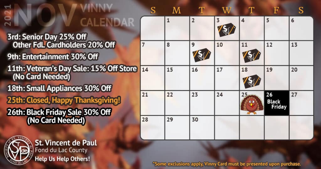 Vinny Card Calendar November 2021.