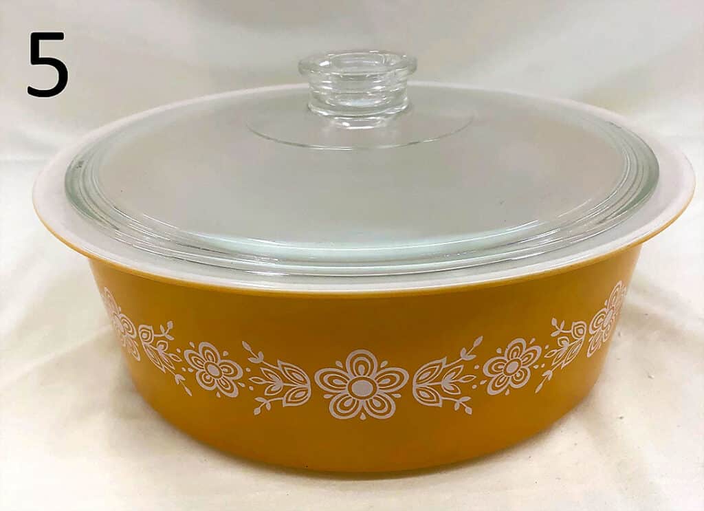 Pyrex butterfly gold mixing bowl.