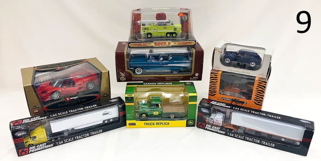 Diecast toy cars.