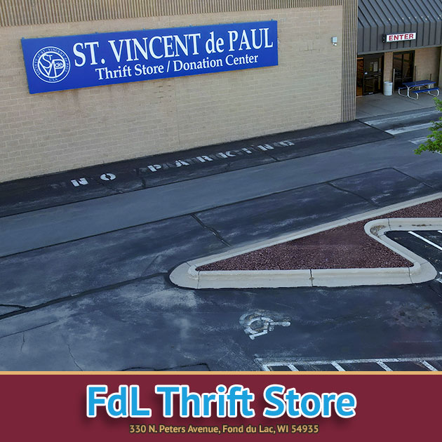 SVDP Fond du Lac thrift store parking lot in July 2022.