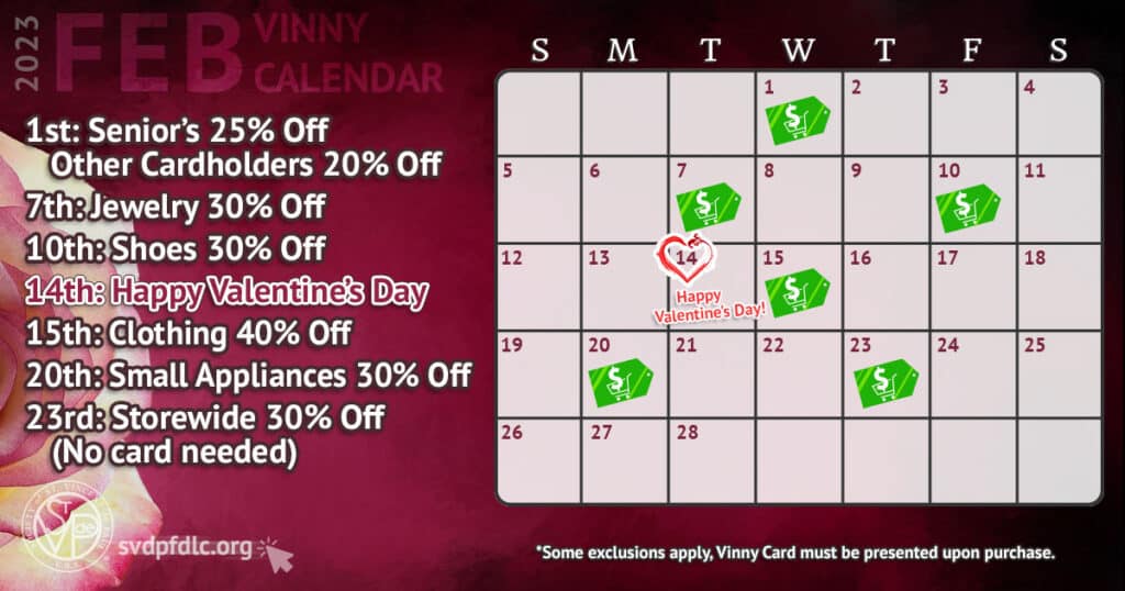 Vinny Card Calendar February 2023.
