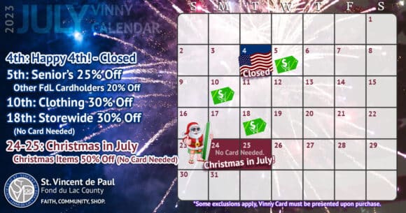 Vinny Card Calendar July 2023.