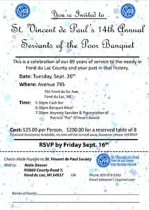 14th Annual Servants of the Poor banquet invitation.