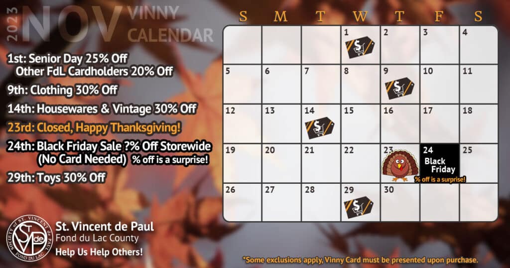 Vinny Card Calendar November 2023.