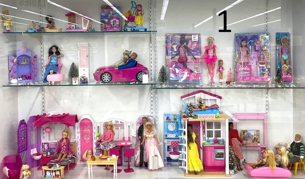 Barbie dolls and playsets.