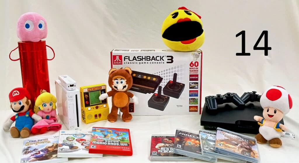 Used video games and video game systems (tested) including Nintendo Wii, PlayStation 3 and Atari Flashback.