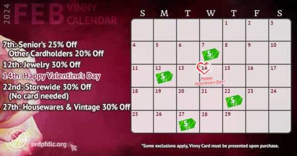 Vinny Card Calendar February 2024.