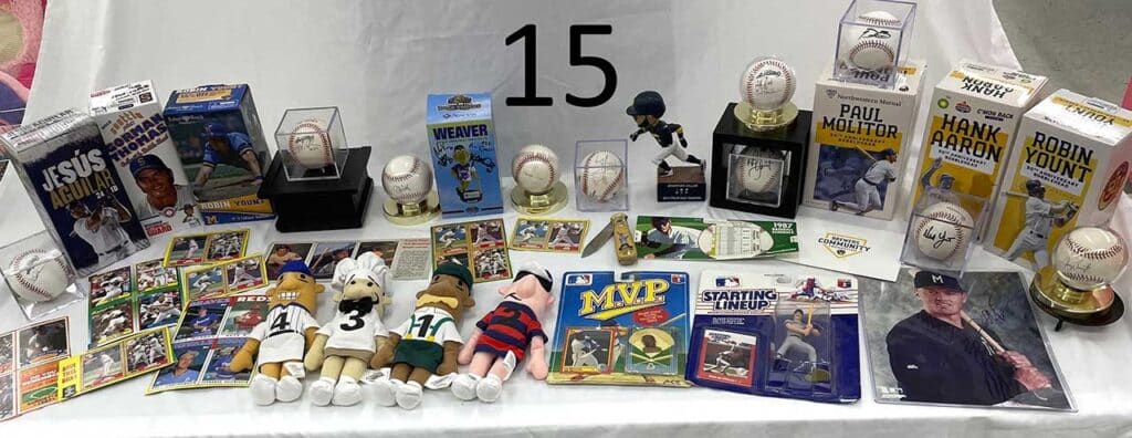 MLB collectables including bobbleheads, baseball cards and autographed baseballs