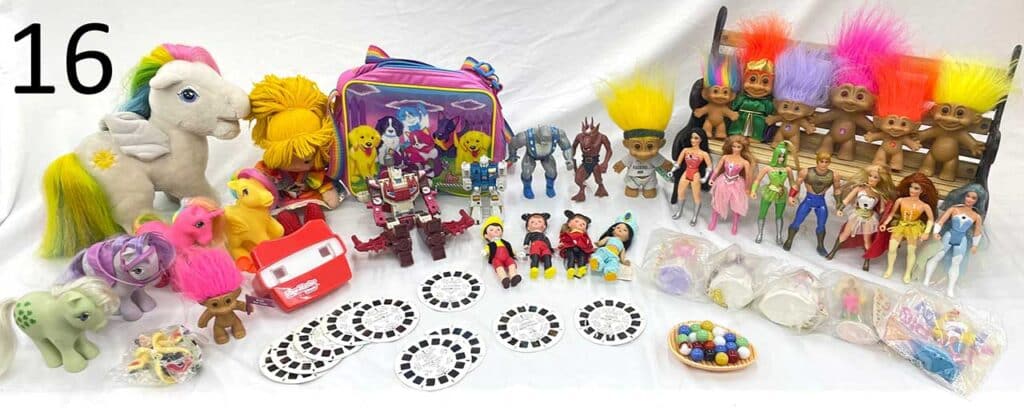 Retro toys including My Little Pony, Transformers, Thundercats, She-Ra, Trolls and View Master.