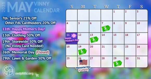 Vinny Card Calendar May 2025.