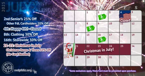 Vinny Card Calendar July 2025.