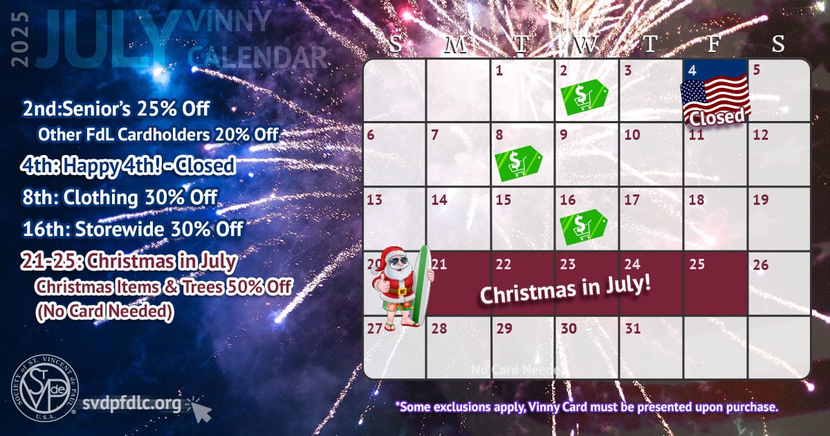 Vinny Card Calendar July 2025.