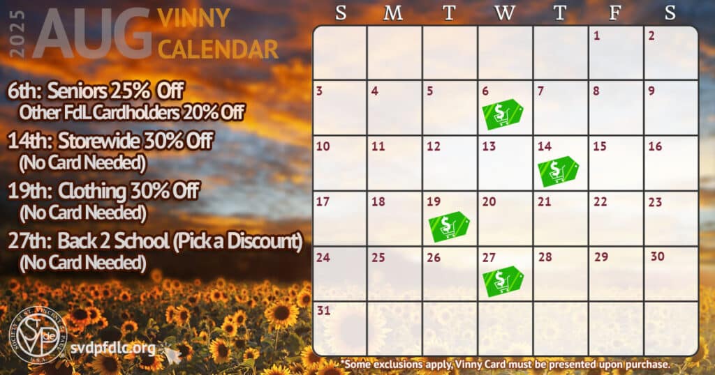 Vinny Card Calendar August 2025.