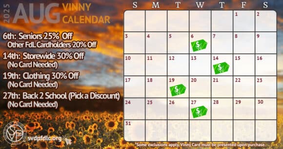 Vinny Card Calendar August 2025.