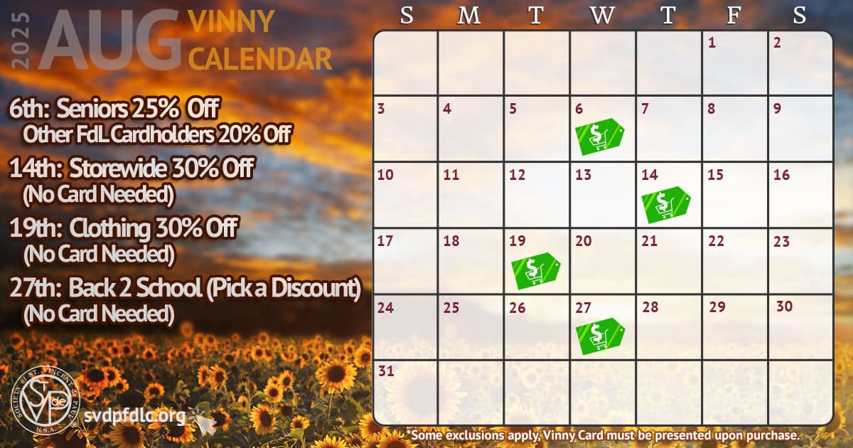 Vinny Card Calendar August 2025.