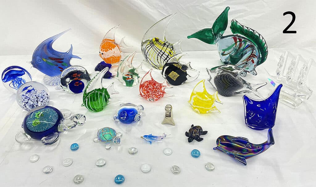 Glass paperweights.