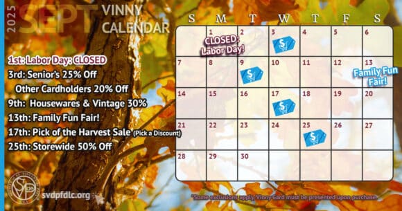 Vinny Card Calendar September 2025.