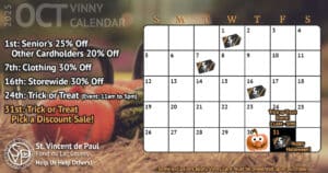 Trick or Treat (Pick a Discount) Sale 9 Vinny Card Calendar October 2025.