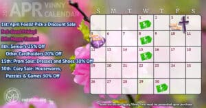 Cozy Sale Housewares Puzzles & Games 30% Off 8 Vinny Card Calendar April 2026.
