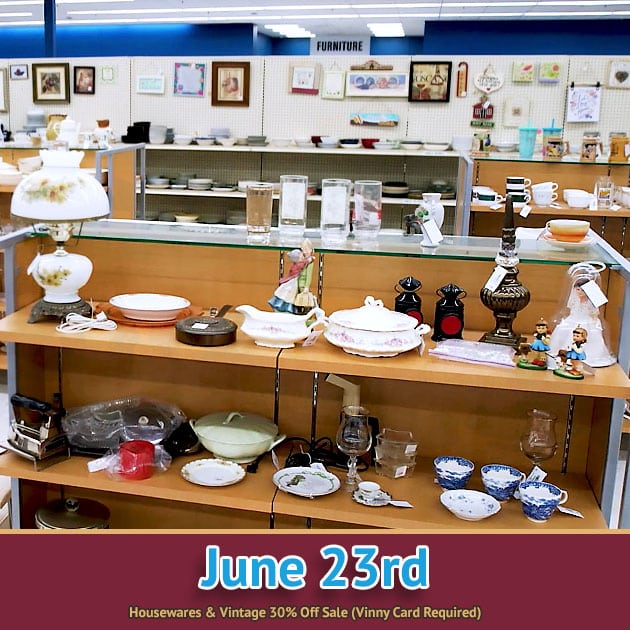 St. Vincent de Paul Fond du Lac County 1 Housewares and Vintage sale at SVDP. Housewares and Vintage 30% Off Sale on 06/23/2026.