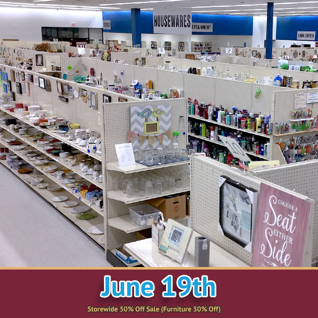 St. Vincent de Paul Fond du Lac County 1 Storewide sale at SVDP. Storewide 50% Off Sale (Furniture 30% Off) on 06/19/2026.