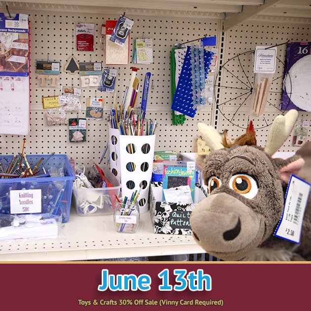 St. Vincent de Paul Fond du Lac County 1 Toys and Crafts sale at SVDP. Toys and Crafts 30% Off Sale on 06/13/2026.