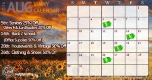 Back2School Office Supplies 50% Off Sale 6 Vinny Card Calendar August 2026.