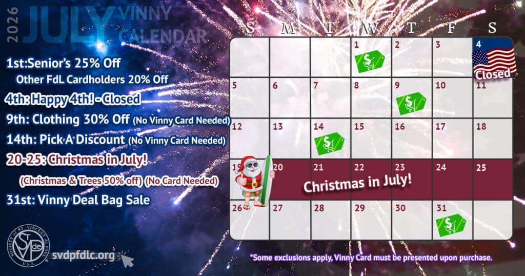 Vinny Card Calendar July 2026.