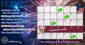 Senior Day Sale 2 Vinny Card Calendar July 2026.