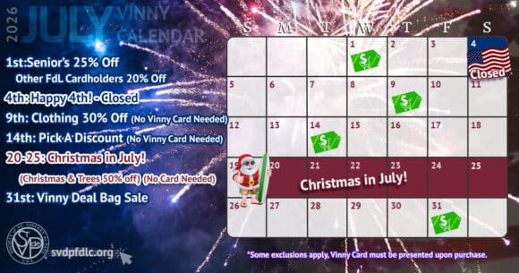 Vinny Card Calendar July 2026.