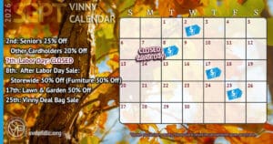 Storewide 50% Off Sale (Furniture 30% Off) 14 Vinny Card Calendar September 2026.