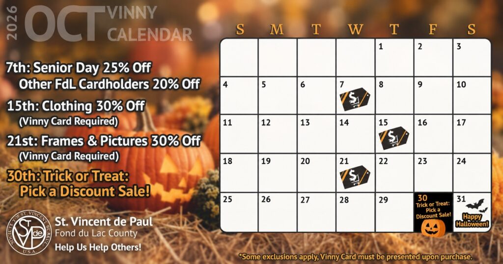 Vinny Card Calendar October 2026.